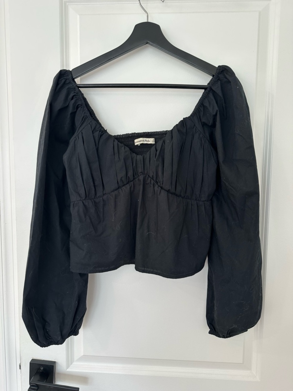 Abercrombie & Fitch Black Puff-Sleeve Square-Neck Blouse